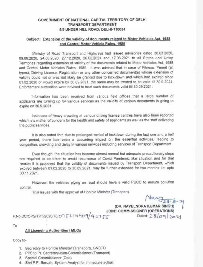 DL RC Validity Extended
