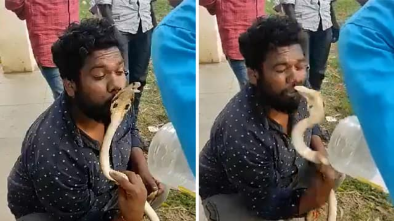 सांप को चाचाजी में लिपटा देख उड़ गए महिला के होश, देखें वीडियो यहां….