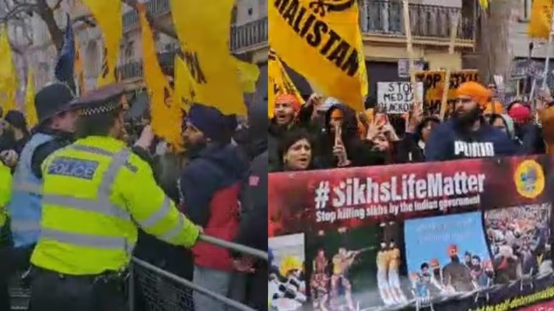लंदन: भारतीय उच्चायोग के बाहर खालिस्तान समर्थकों का हिंसक प्रदर्शन, फेंकी गई स्याही