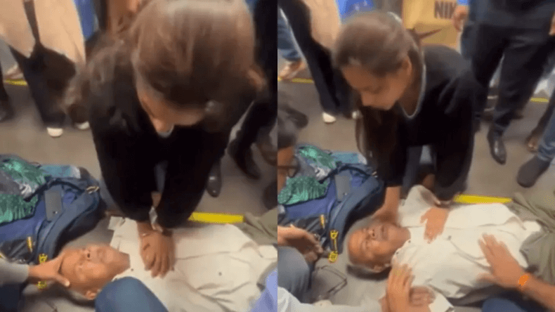 Video: एयरपोर्ट पर बुजुर्ग को आया हार्ट अटैक, महिला डॉक्टर ने फरिश्ता बनकर बचाई जान