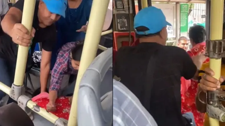बसों के बीच में बुरी तरह से दबा युवक, बाल-बाल बची जान, वीडियो हुआ वायरल