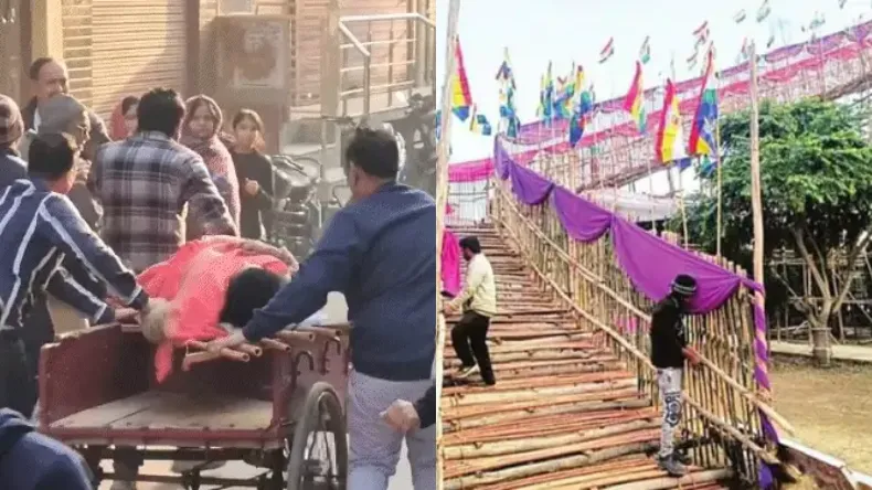 बागपत में मचा कोहराम! 65 फीट ऊंचे मंच से गिरे श्रद्धालुओं के खून से रंगी जमीन, ठेले से घायलों को अस्पताल लेकर भाग रहे लोग