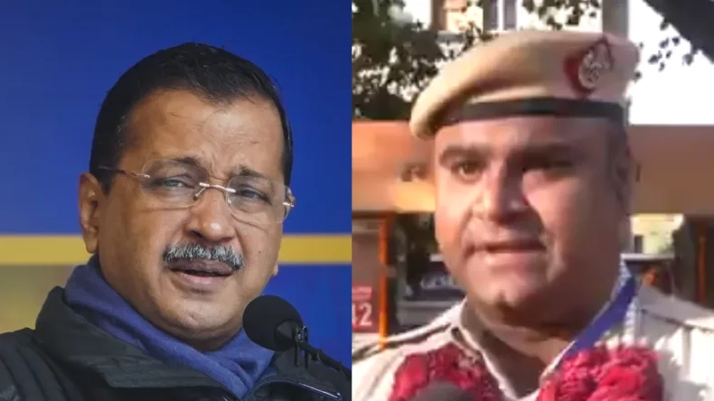 दिल्ली पुलिस के कॉस्टेंबल ने केजरीवाल को दिखाया जूता, कहा- चुनाव में दूंगा पटखनी!