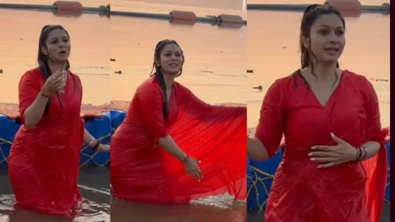 बॉलीवुड एक्ट्रेस काजोल की बहन ने महाकुंभ में लाल साड़ी में कराया फोटोशूट, भारी बवाल