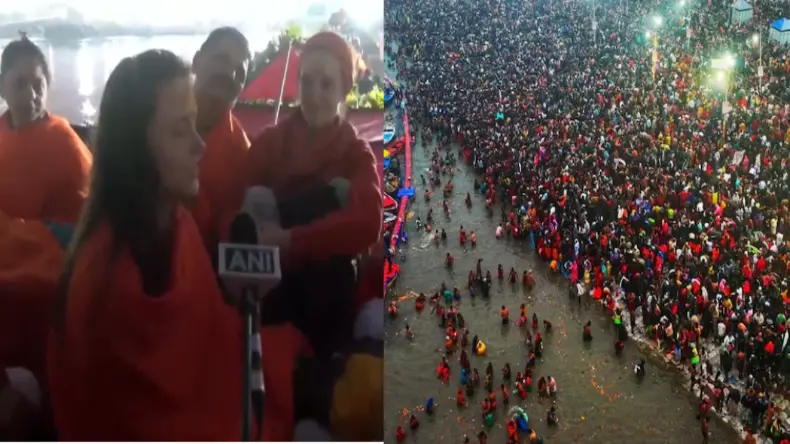 हनुमान भक्त निकली रूसी महिला, गाई पूरी चालीसा, कहा यह मेरा दूसरा कुंभ मेला