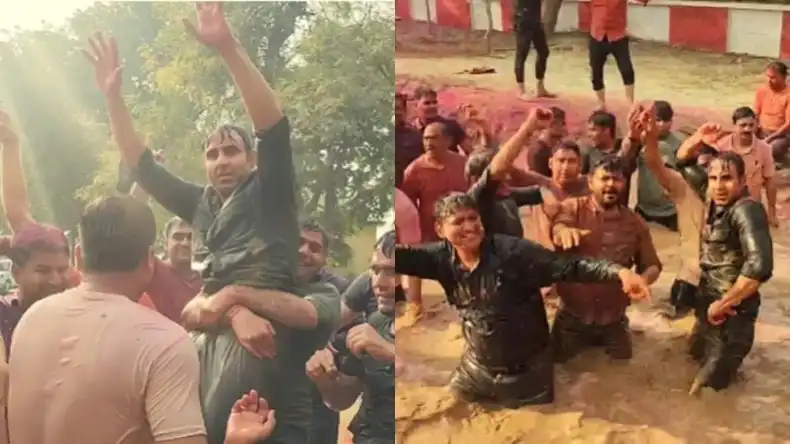 संभल में होली के बाद CO अनुज चौधरी ने पुलिसकर्मियों के साथ कीचड़ में खेली होली, गाने पर झूमते नजर आये