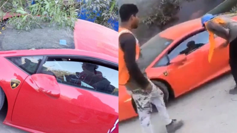 नोएडा में तेज रफ्तार का कहर: लैंबॉर्गिनी ने मजदूरों को रौंदा, कार फुटपाथ पर चढ़ी!