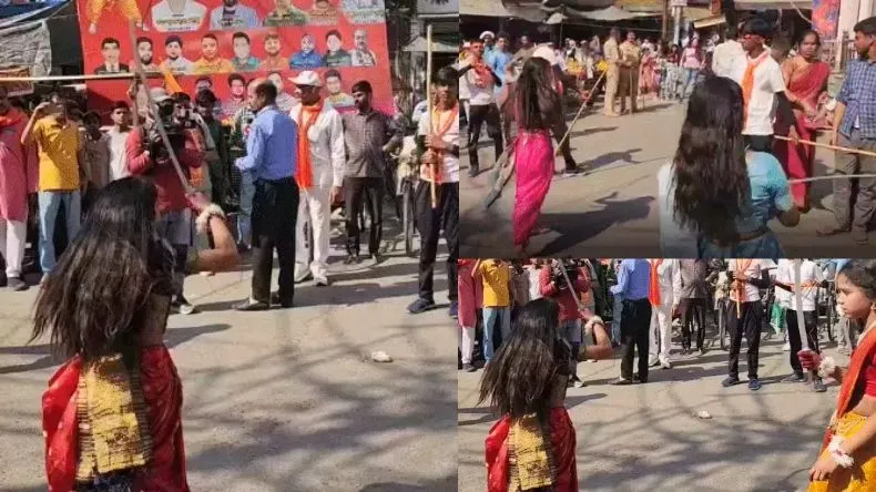 बाप रे.. लड़कियों ने की तलवारबाजी, लोग देखकर हुए हैरान, शोभायात्रा में पुलिस पर फेंका जूता-चप्पल