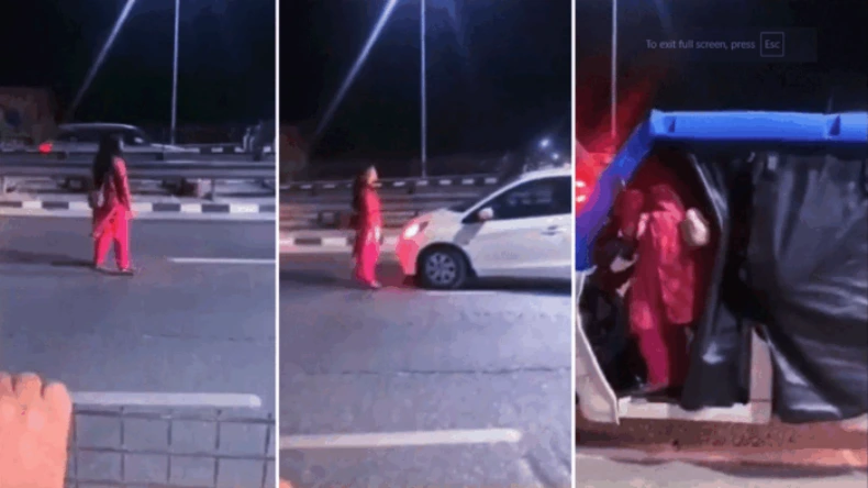 बीच सड़क पर महिला का हंगामा! चलते वाहन रोके, पुरुषों संग किया ऐसा काम कि देख शर्म से झुक जाएंगी नजरें